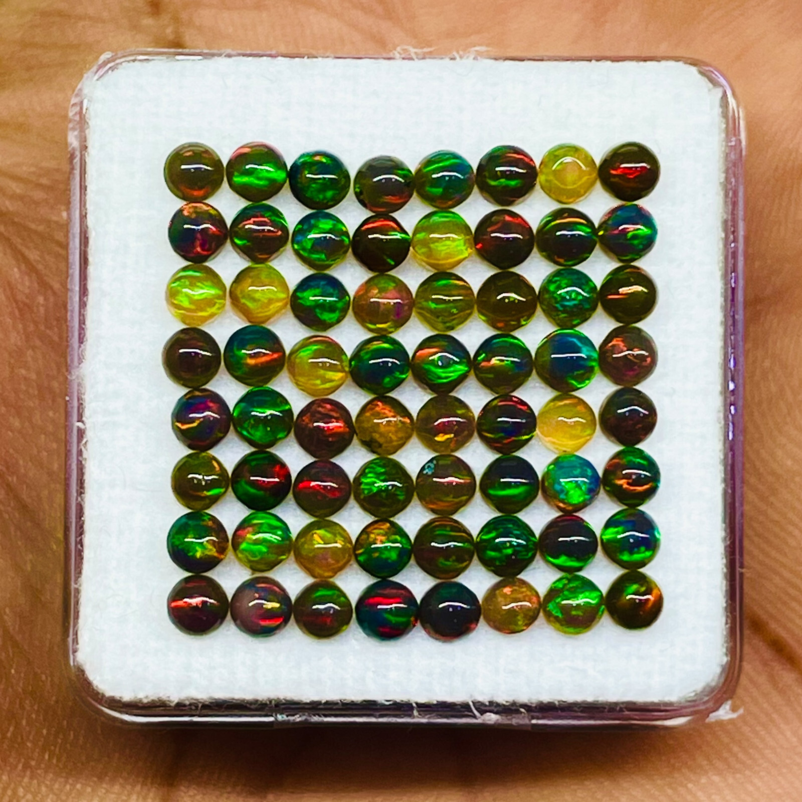 60 Pcs Natural Ethiopian Black Opal 3.2mm Round Flashy Loose Cabochon Gemstones