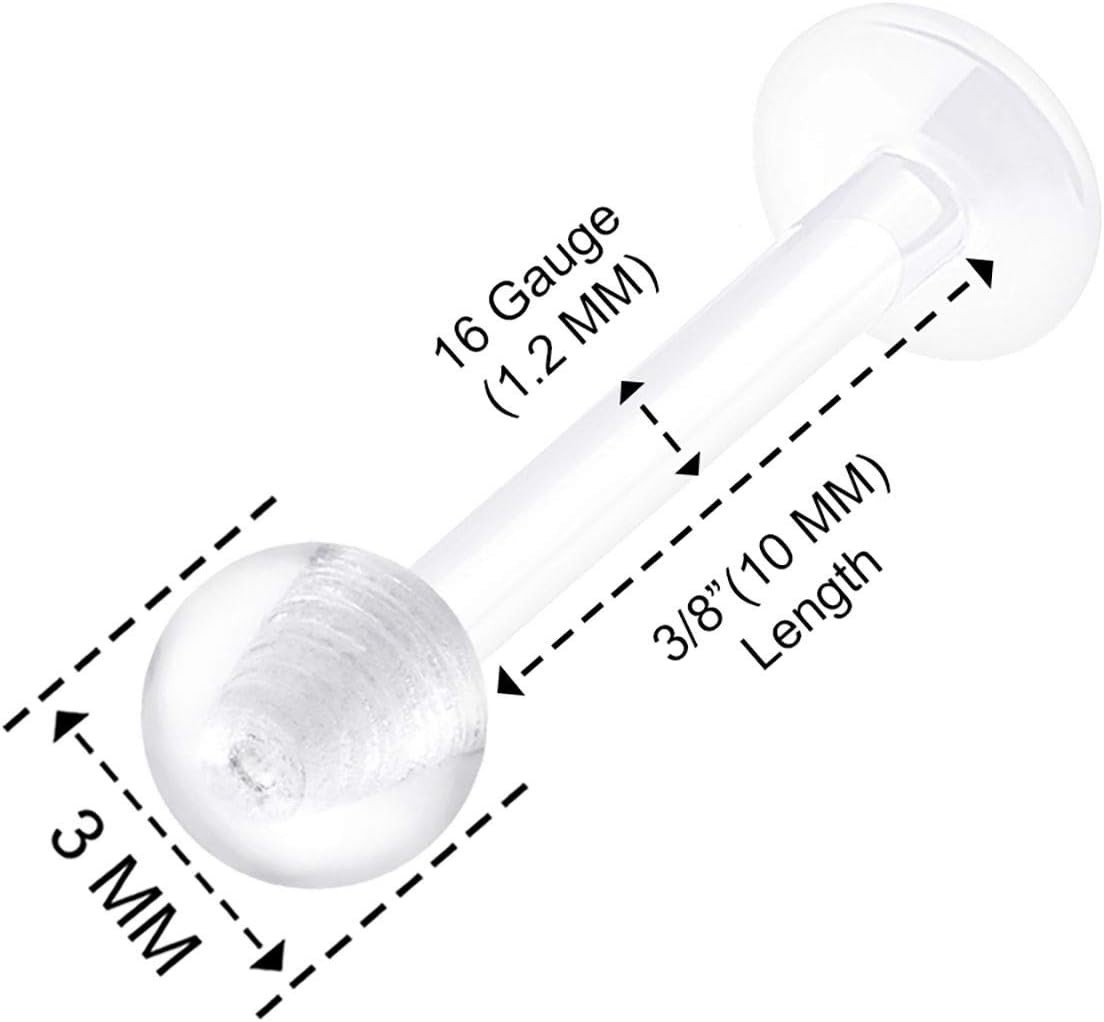 6 Bioplastic Clear Piercing Retainers – Modern 10mm Ball for Cartilage & Lobe