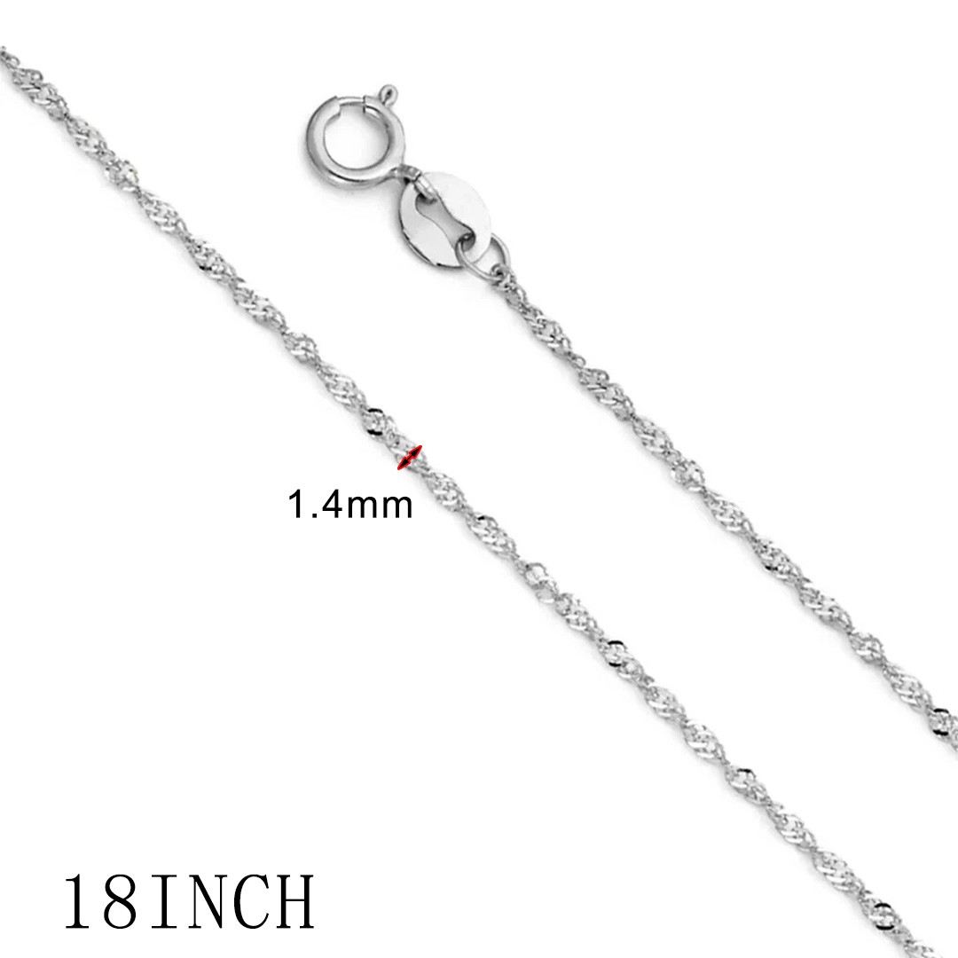 18inch 1.4mm 14k White Gold Singapore rope chain Necklace Made in Italy Gift