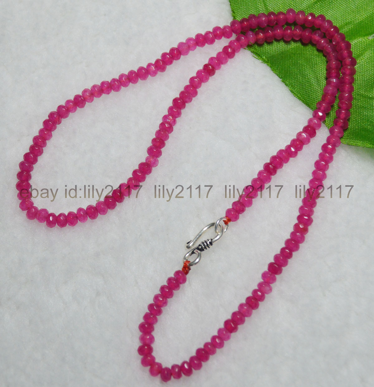 Fashion 2x4mm Rose Jade Faceted Roundel Gems Beads Necklace Silver Clasp 18″ AA