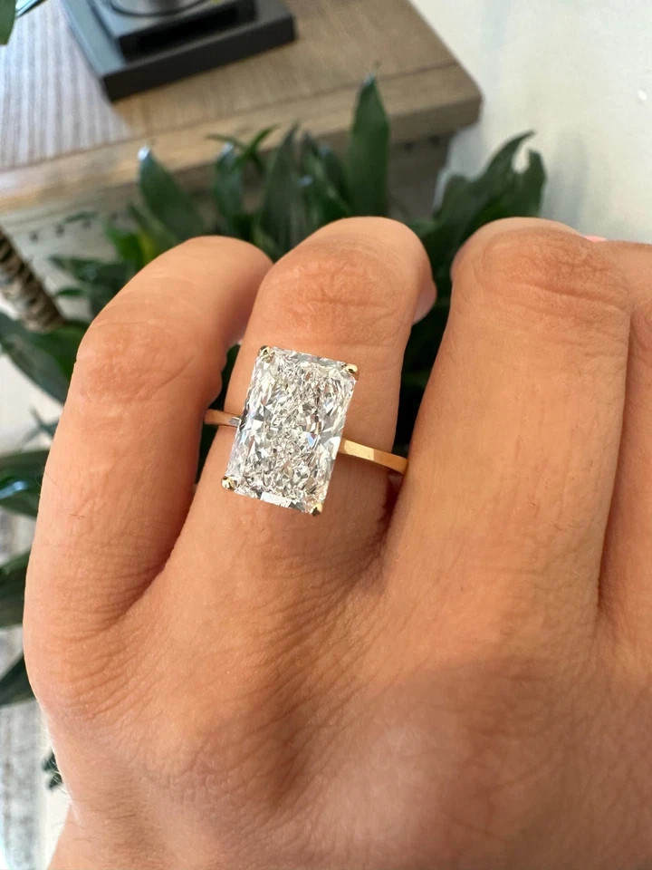 Radiant Cut 4.20 Ct Moissanite Prong Engagement Ring 14K Yellow Gold Plated