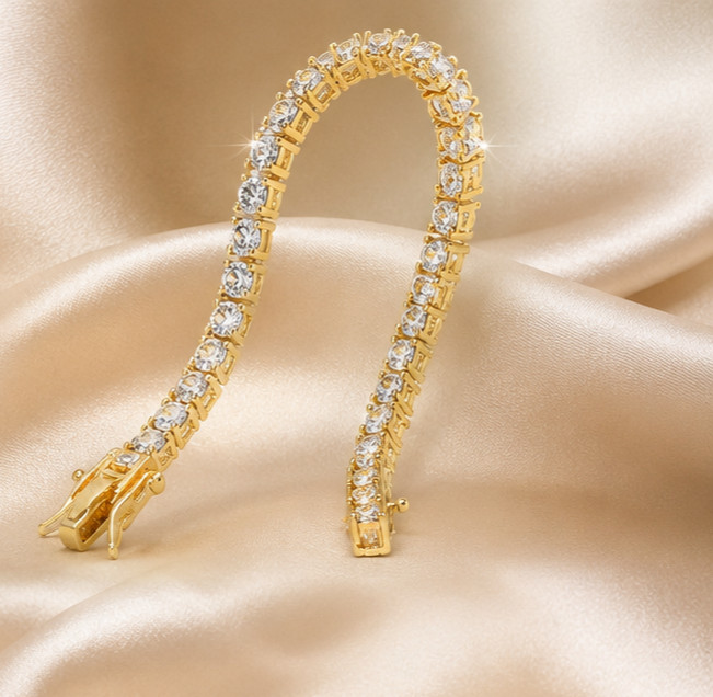 10CT Round Cut Simulated Diamond Tennis Bracelet Push Lock 14kYellow Gold Plated