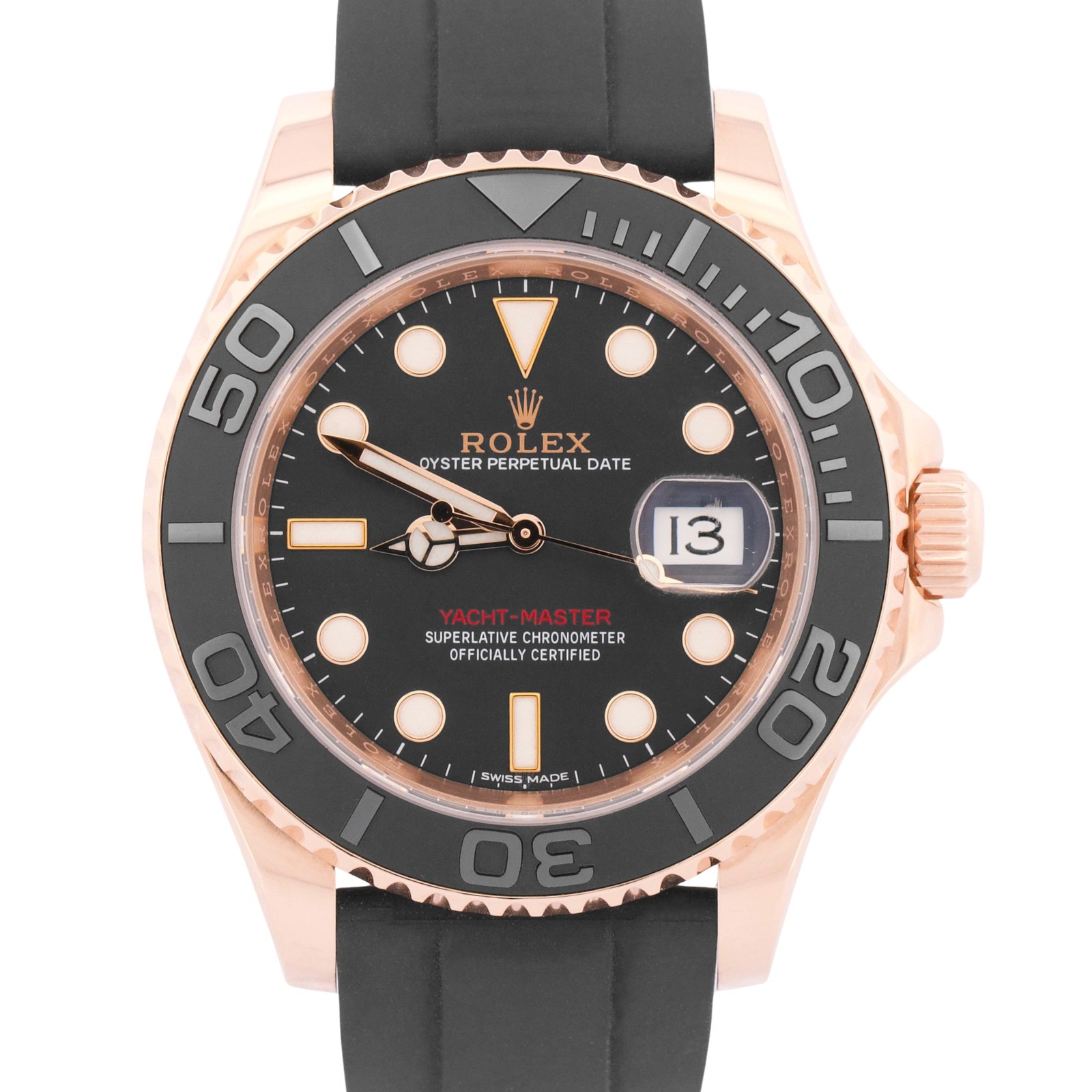 2016 PAPERS Rolex Yacht-Master BLACK 18K Rose Gold Oysterflex 40mm 116655 BOX