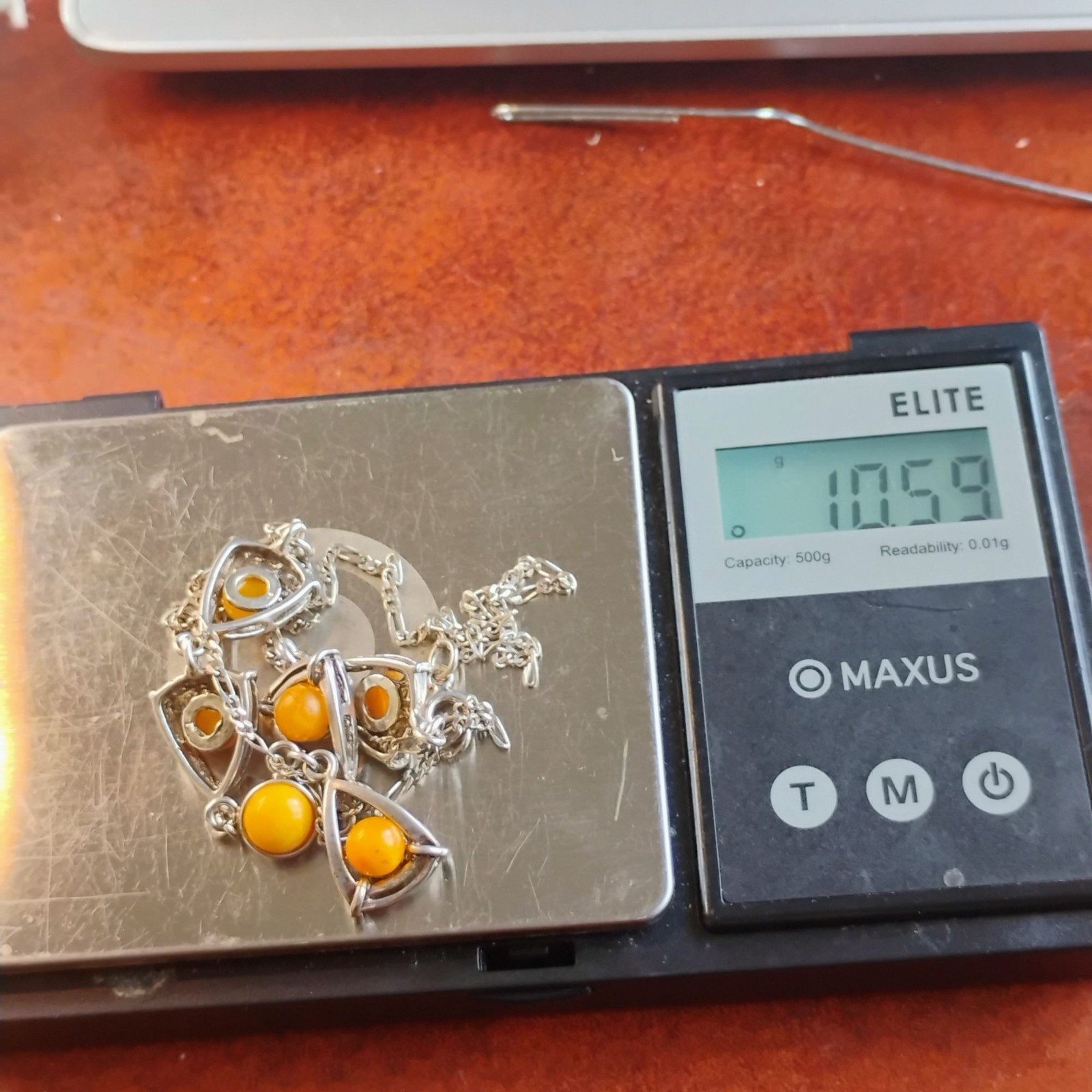 Vintage Baltic Yellow Egg Yolk Amber Sterling Silver Y-Drop Necklace 18″