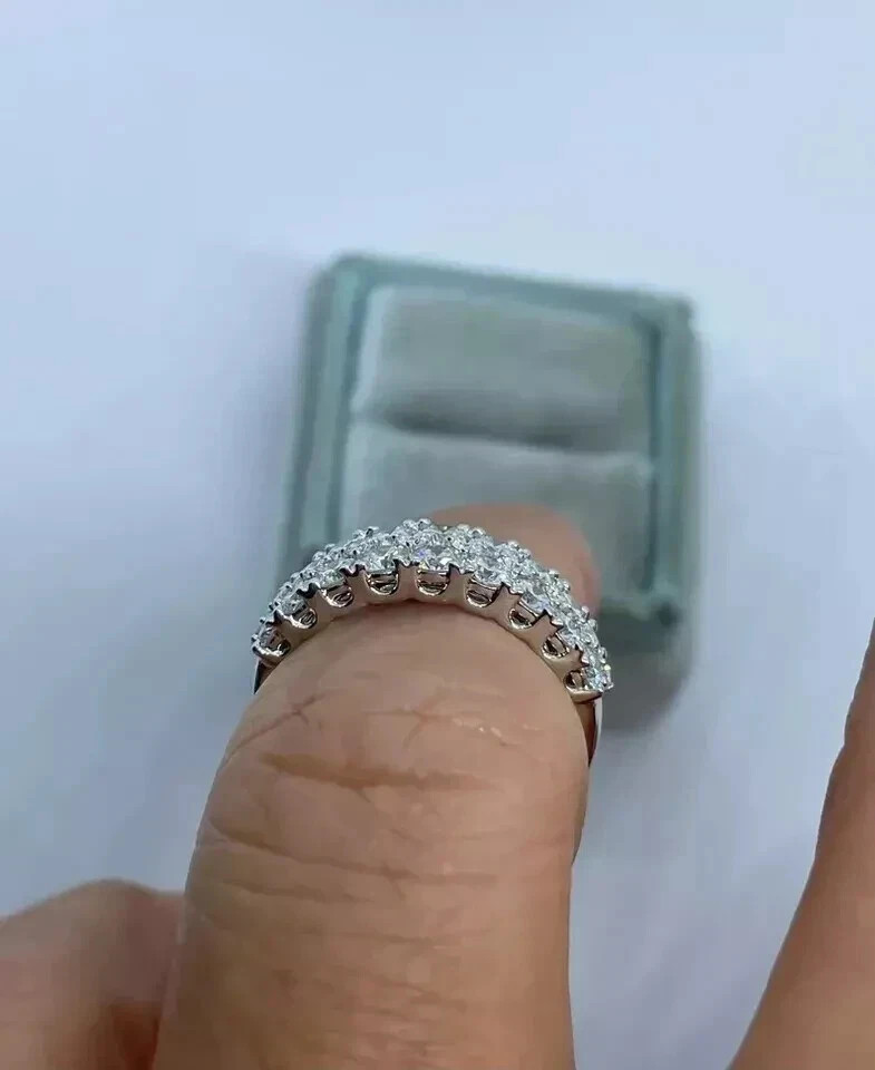 1.50Ct Round Cut Natural Diamond 14K Real White Gold Engagement Band Size 6 7 8