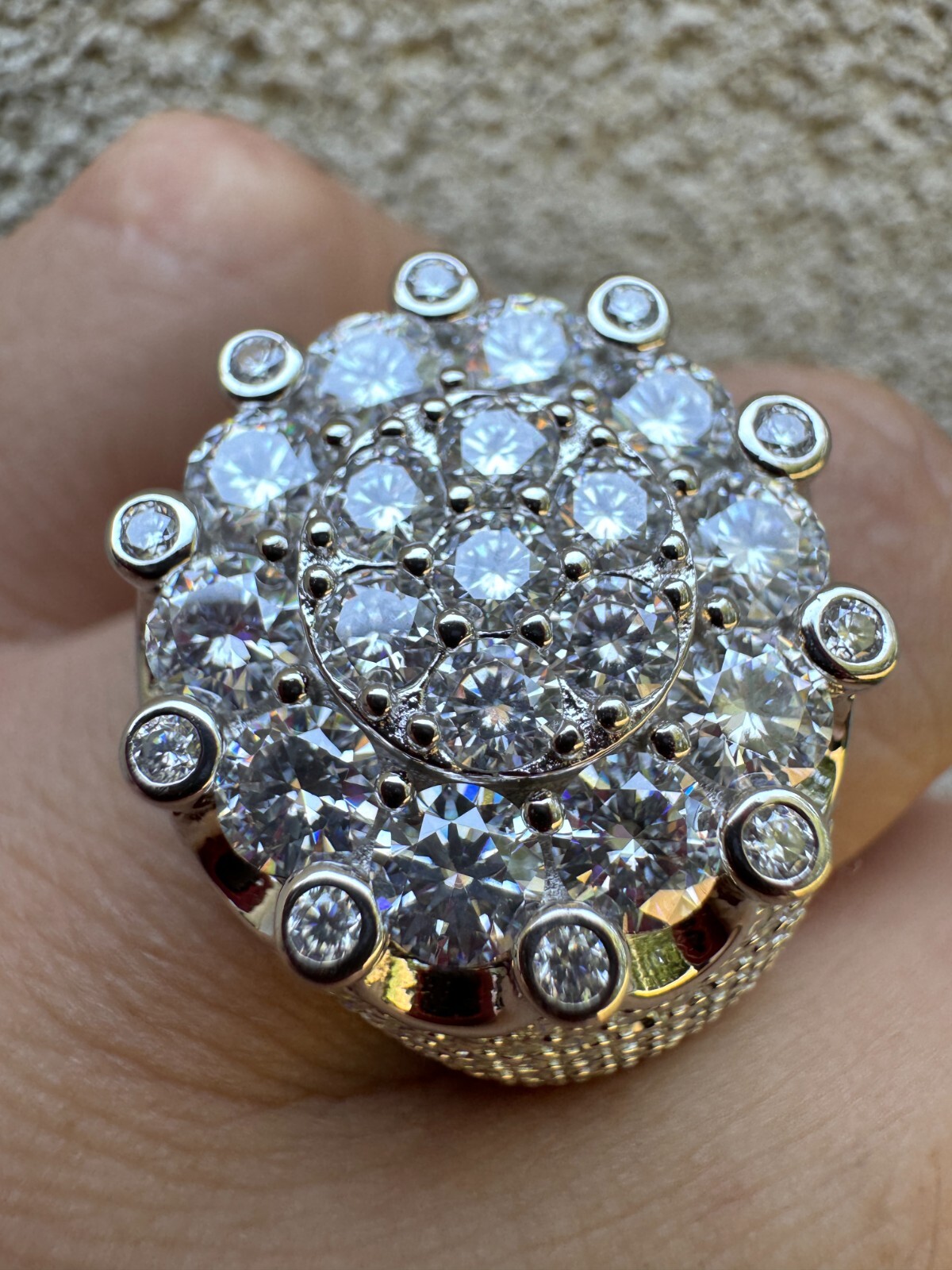 7.5ct MOISSANITE Large Stone Crown Iced Hip Hop Ring Real 925 Sterling Silver