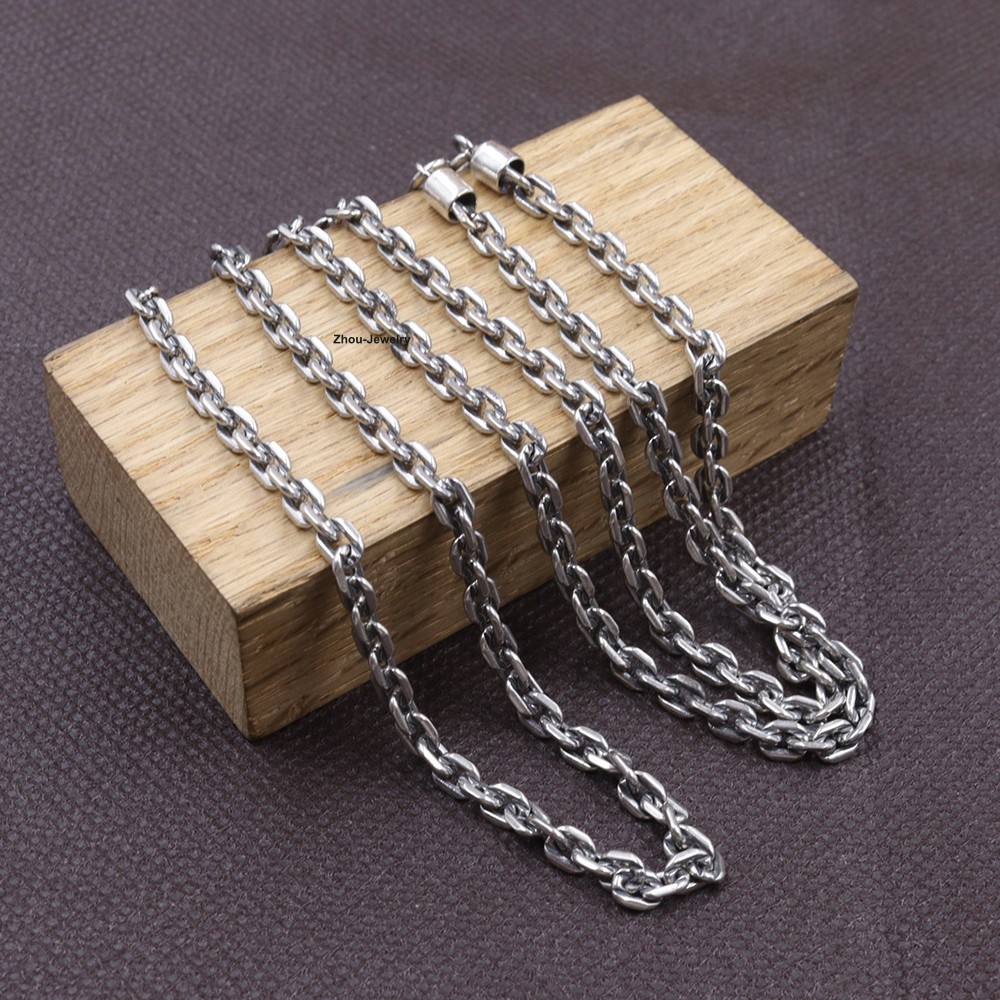 Real Silver Jewelry Necklace 925 Sterling Silver 4mm Cable Link Chain 25.6inch