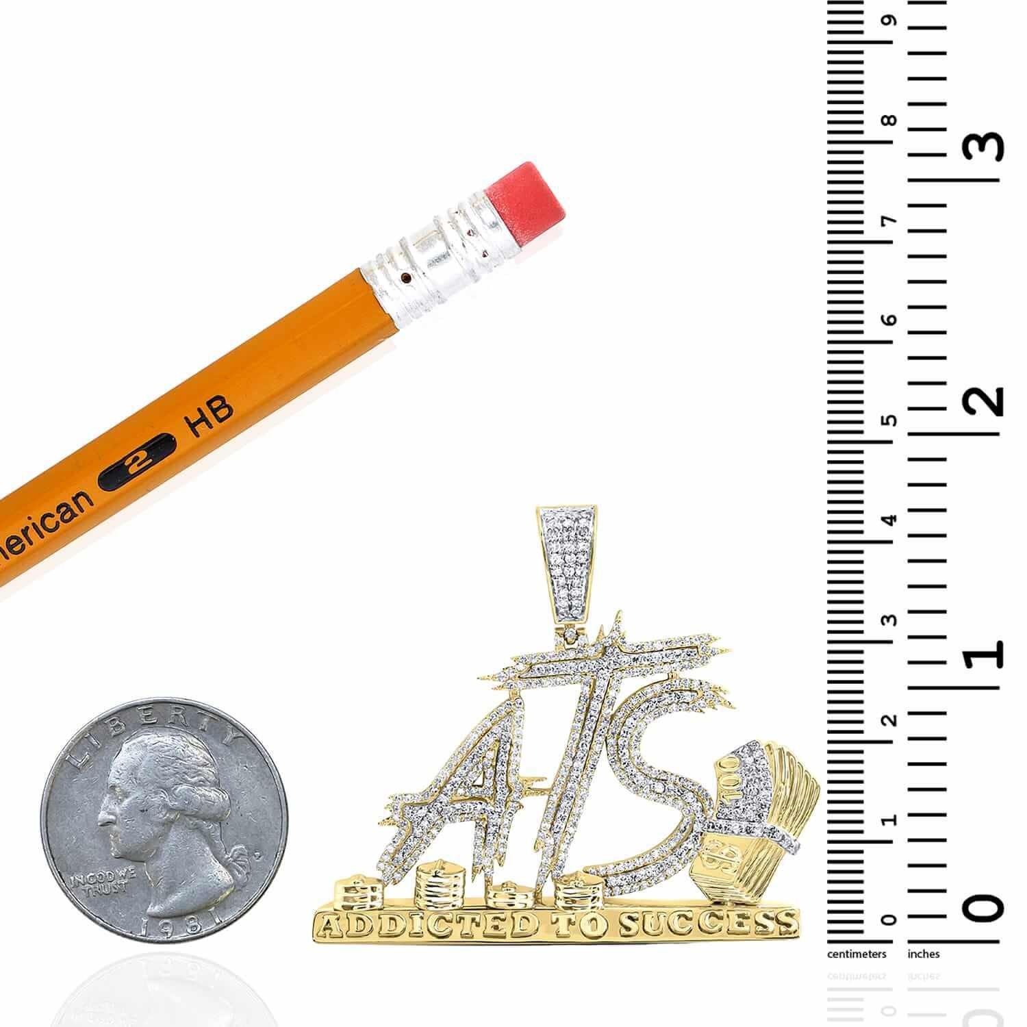 1.35CTW Real Diamond 10K Yellow Gold Cash Addicted to Success Pendant 1.7″