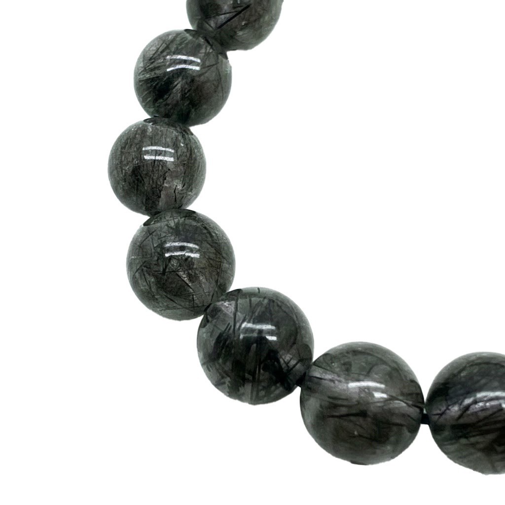 Natural Black Rutilated Quartz Bracelet 8mm Beads Stretch 16cm Wrist