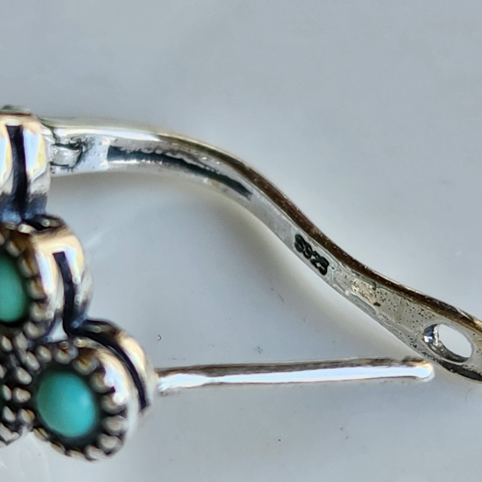 Solid 925 Silver Natural Turquoise Cluster English Lock Hoop Stud 3/4” Earrings