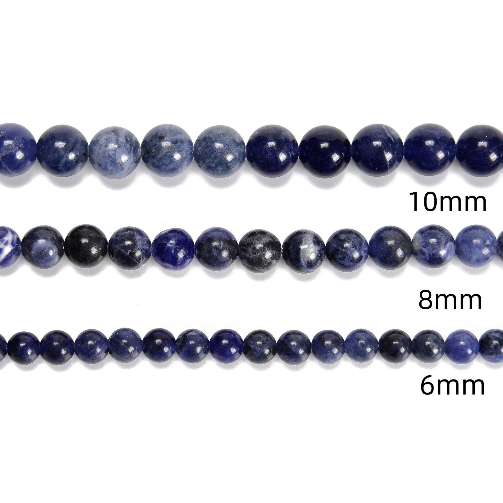 Sodalite Smooth Round Beads 4mm 6mm 8mm 10mm 12mm 14mm 16mm 18mm 15.5″ Strand