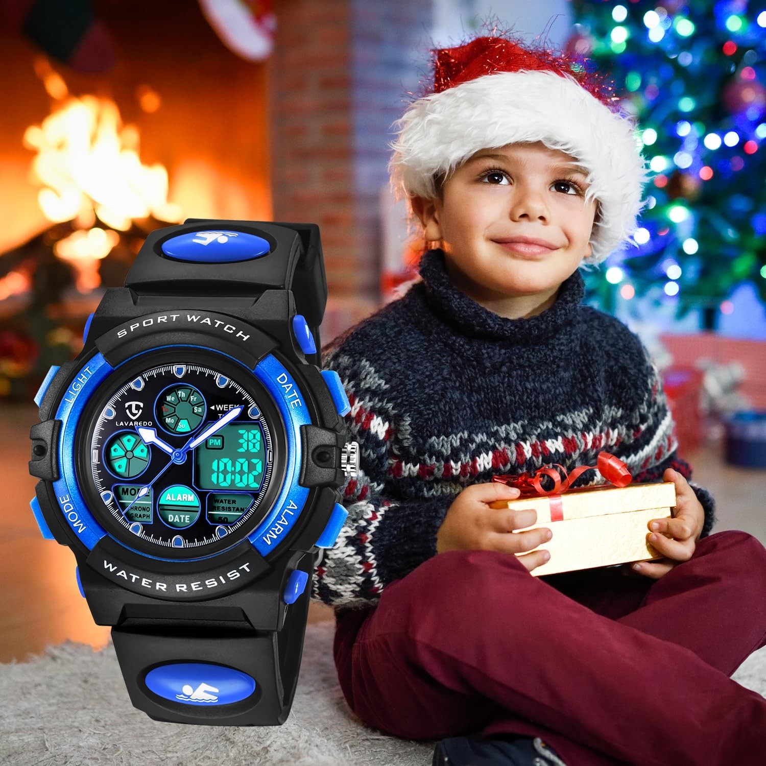 Bomieux Kids Analog Digital Waterproof Watch, Alarm, Stopwatch, Ages 01-Blue
