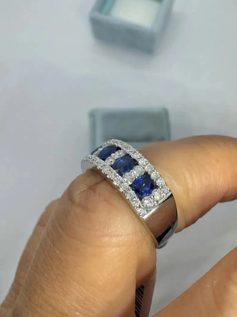 3.50 Ct Oval Cut Natural Sapphire Diamond Engagement Ring 14K Solid White Gold 6