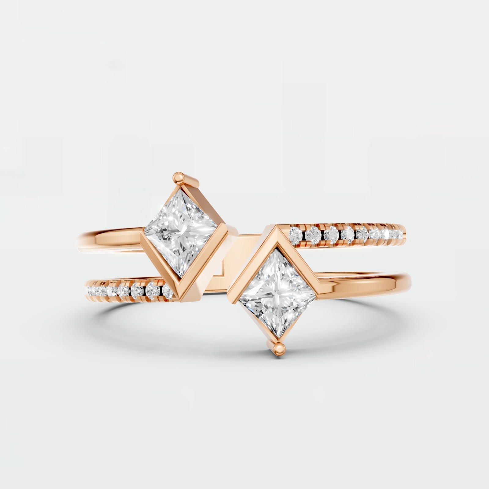 Open Bypass Ring Kite & Round Lab Grown Diamond Pave Setting Stackable Ring
