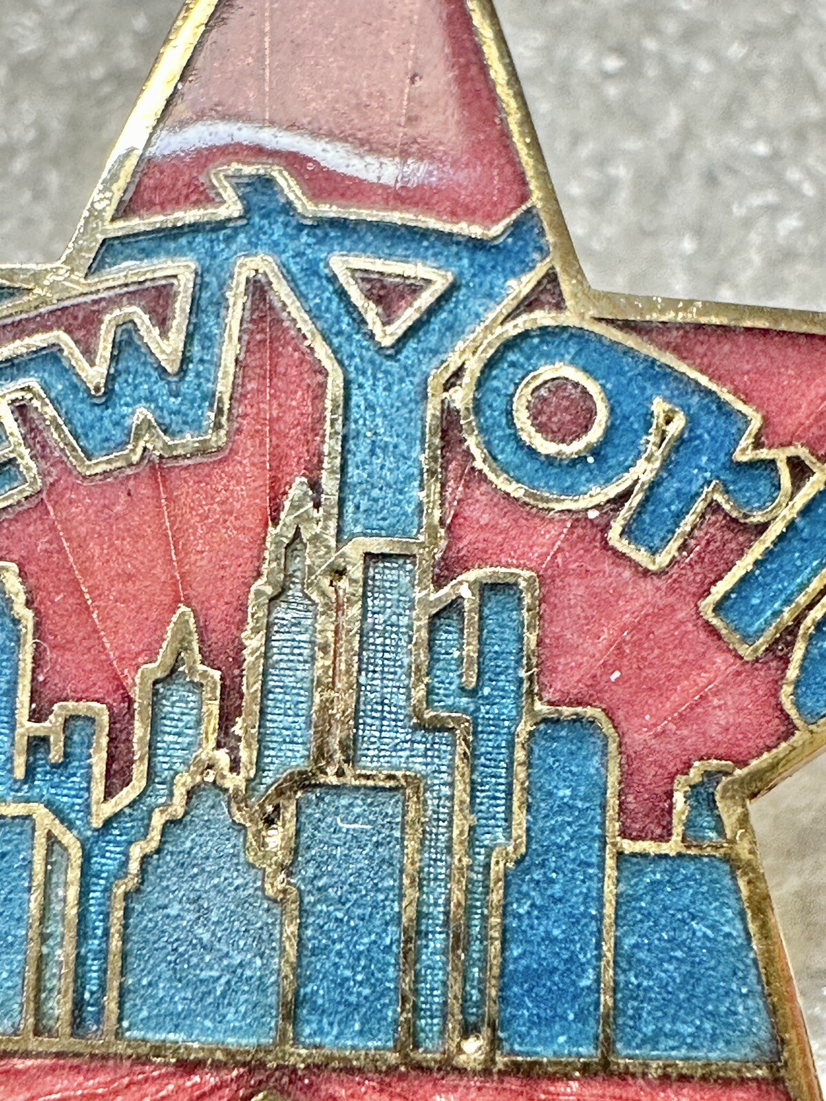 Multicolored Enameled New York Star Shaped Lapel Pin signed Future Primitive