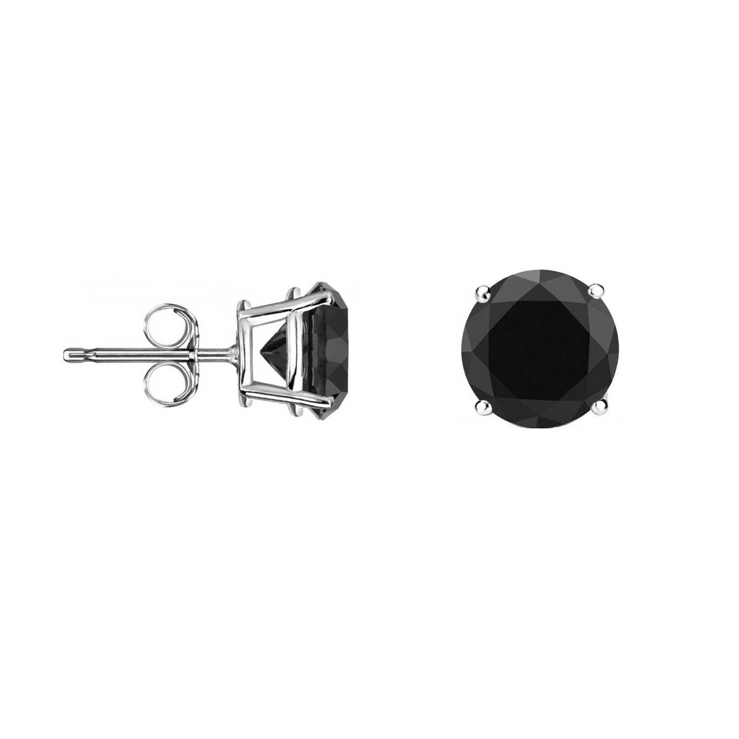 6 Ct Round Cut Black Earrings Studs Solid Real 14K White Gold Push Back Basket