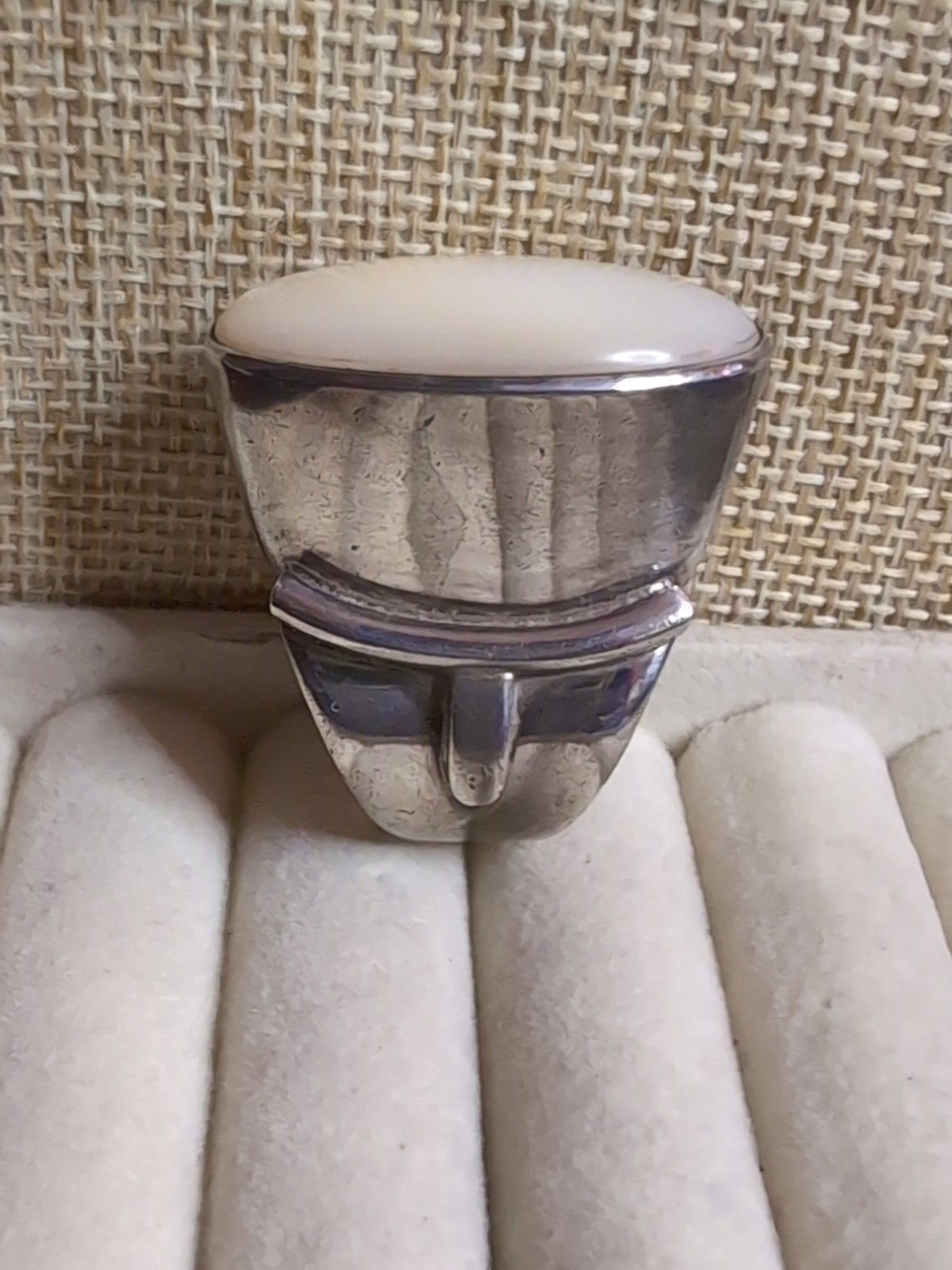 Heavy 925 Sterling Silver MOP Ring 40g Modernist Statement Size 6.75