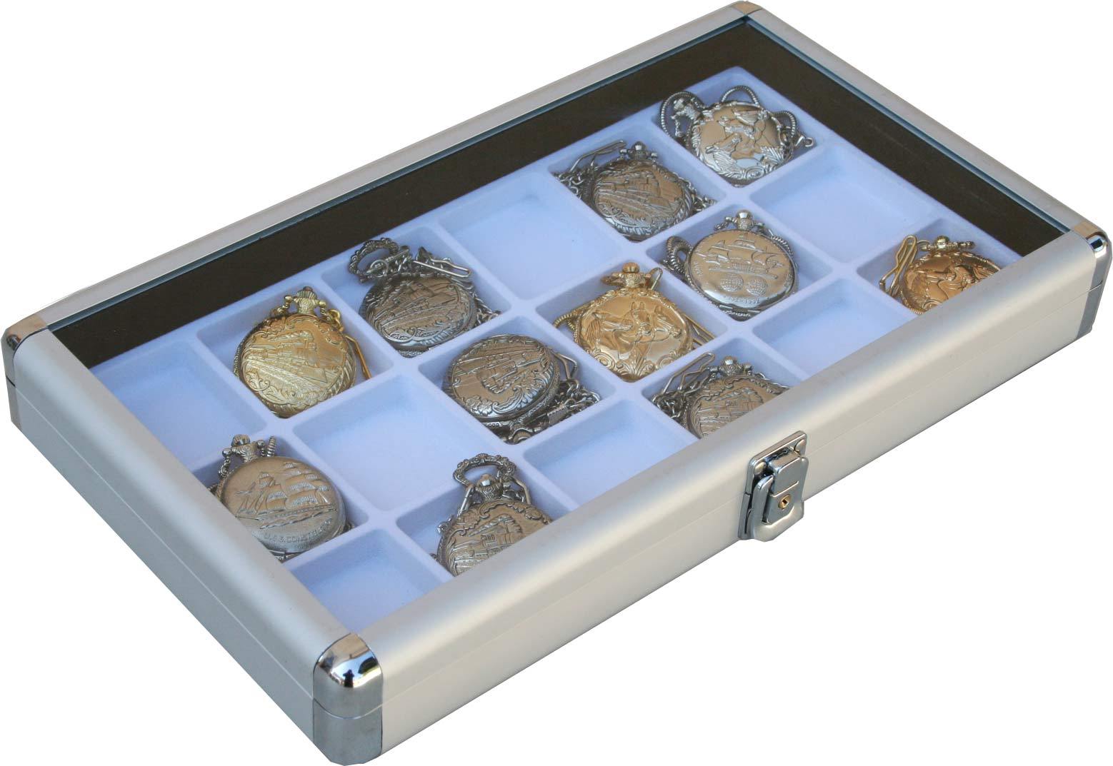 18 Pocket Watch Show Case Display Aluminum Jewelry Supply box pocket watches