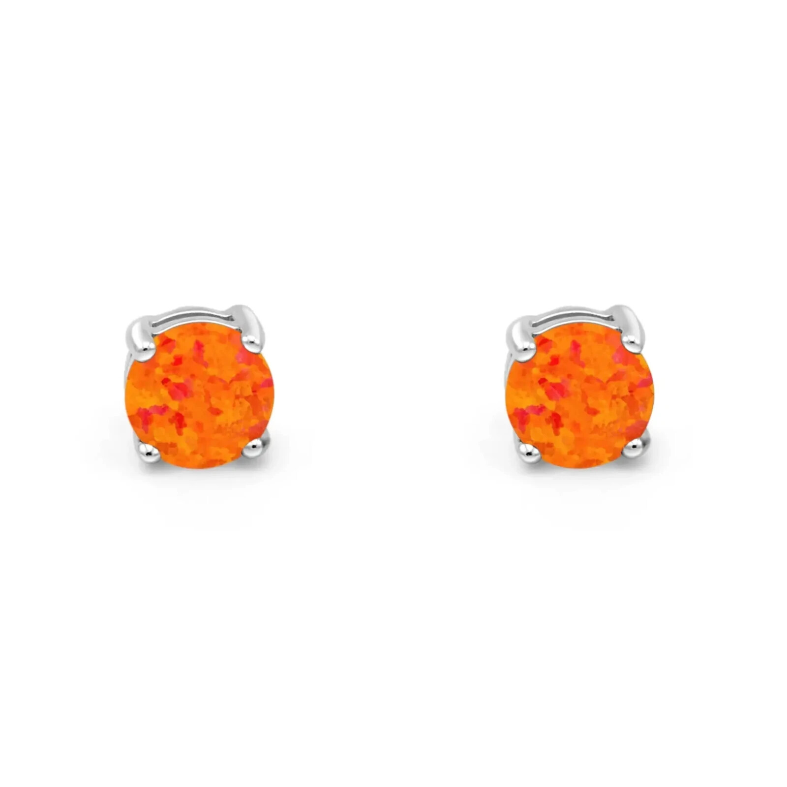 1 ct. Orange Fire Opal Stud Earrings in Solid Sterling Silver- AAA+++ Quality!