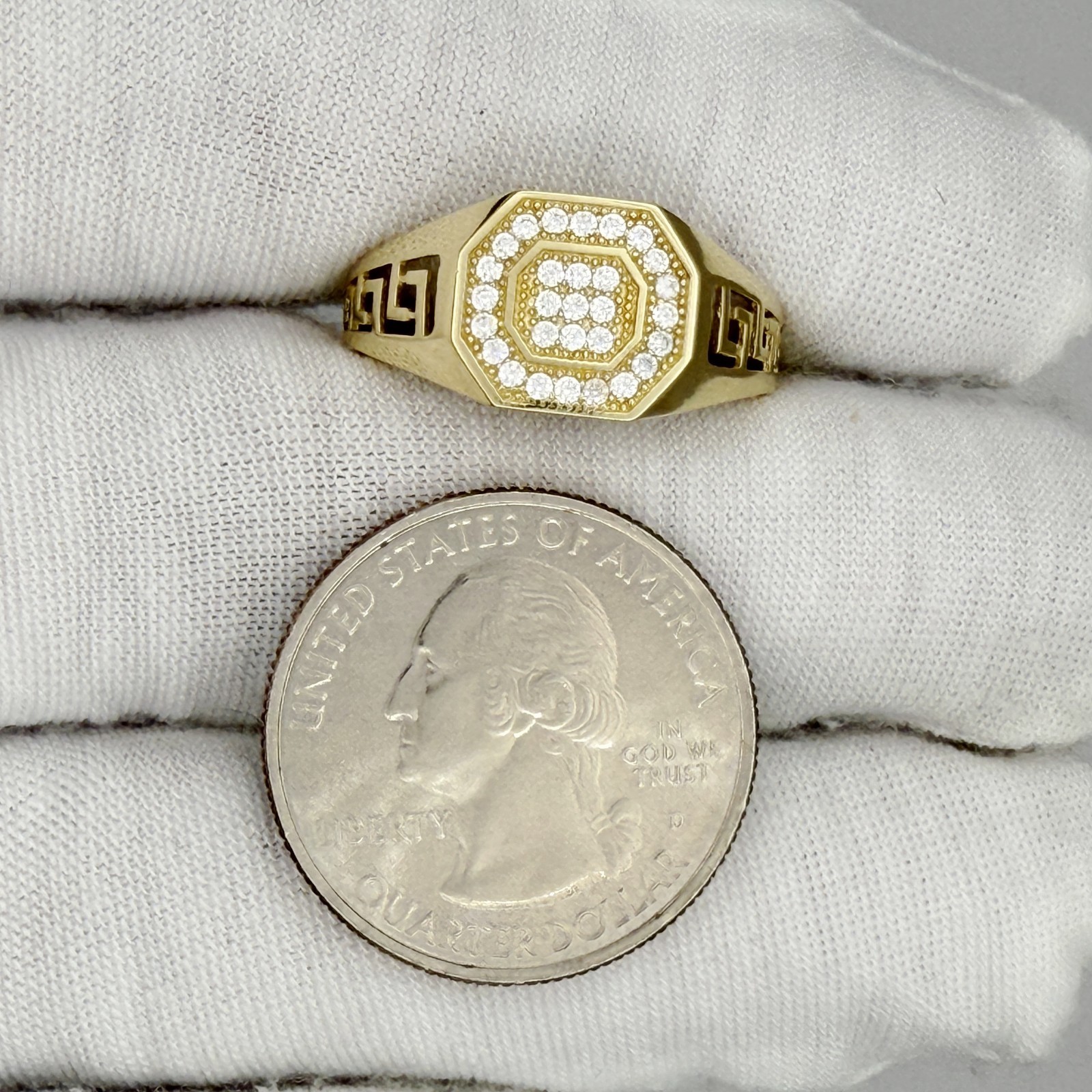 10k Yellow Gold Men Cubic-Zirconia Octagon Head Ring Jewelry Gift For Him