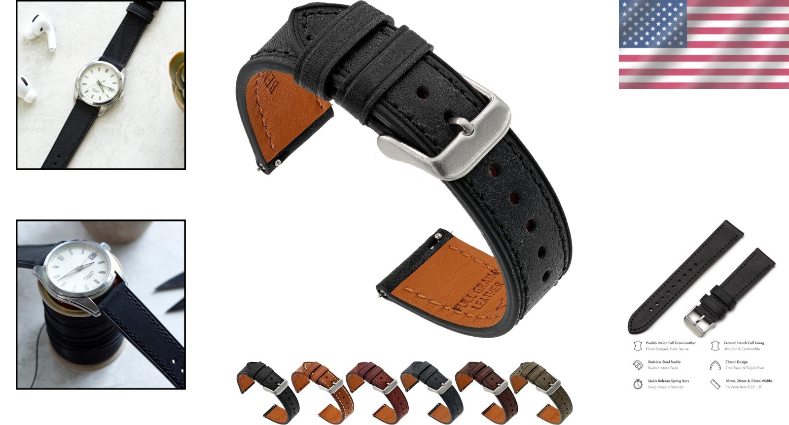 Full Grain Leather Watch Band – Quick Release Spring Bars