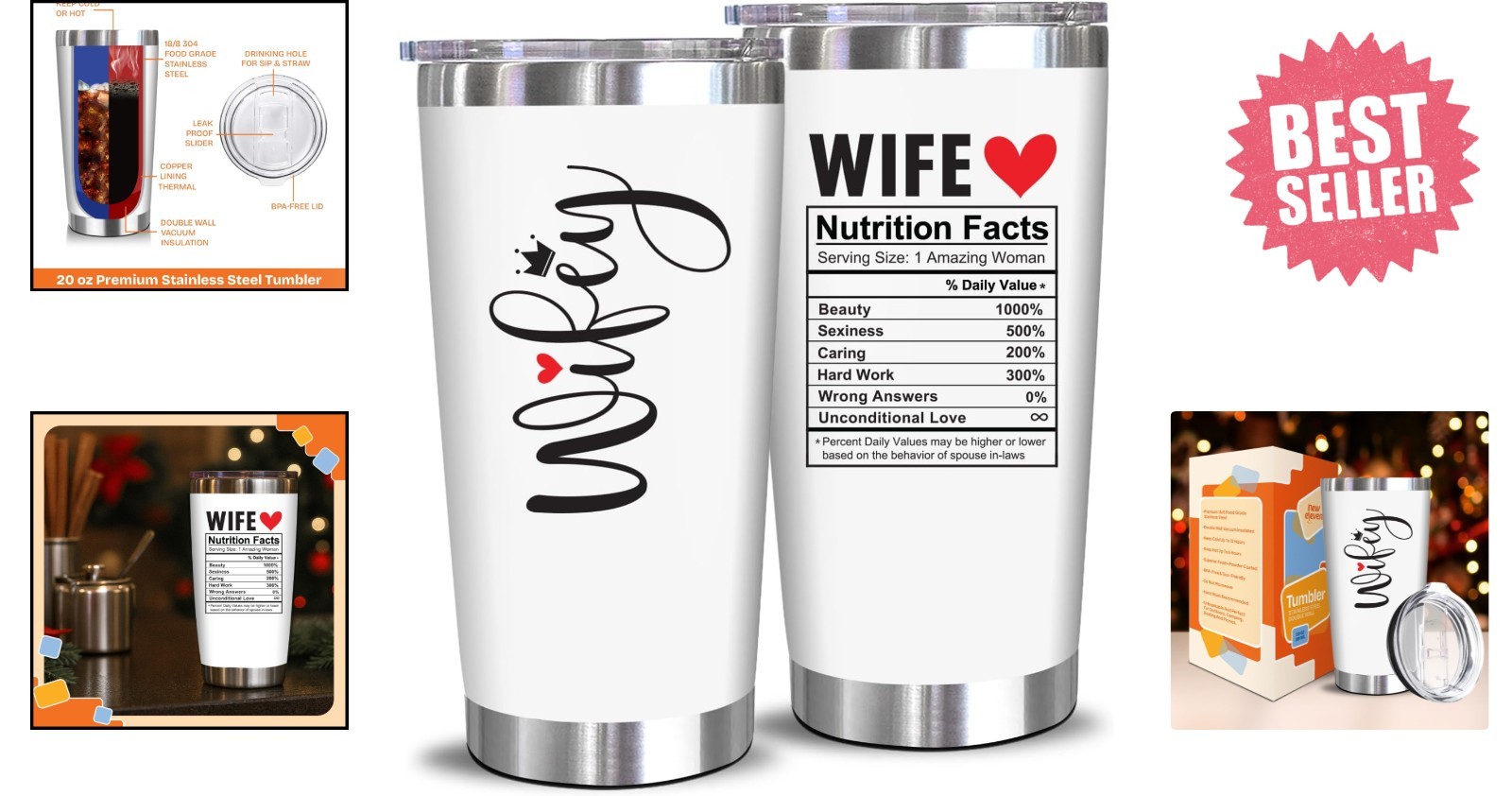 Luxury 20 Oz Tumbler for Wife – Double-Wall Insulation & Leak-Proof Design