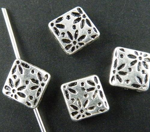 200pcs Tibetan Silver Square Flower Spacer Beads 9.5×9.5x3mm ZN15178