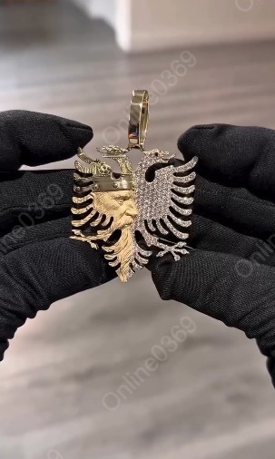 Men’s Real Moissanite Attractive Albanian Two Headed Eagle Pendant In 925 Silver