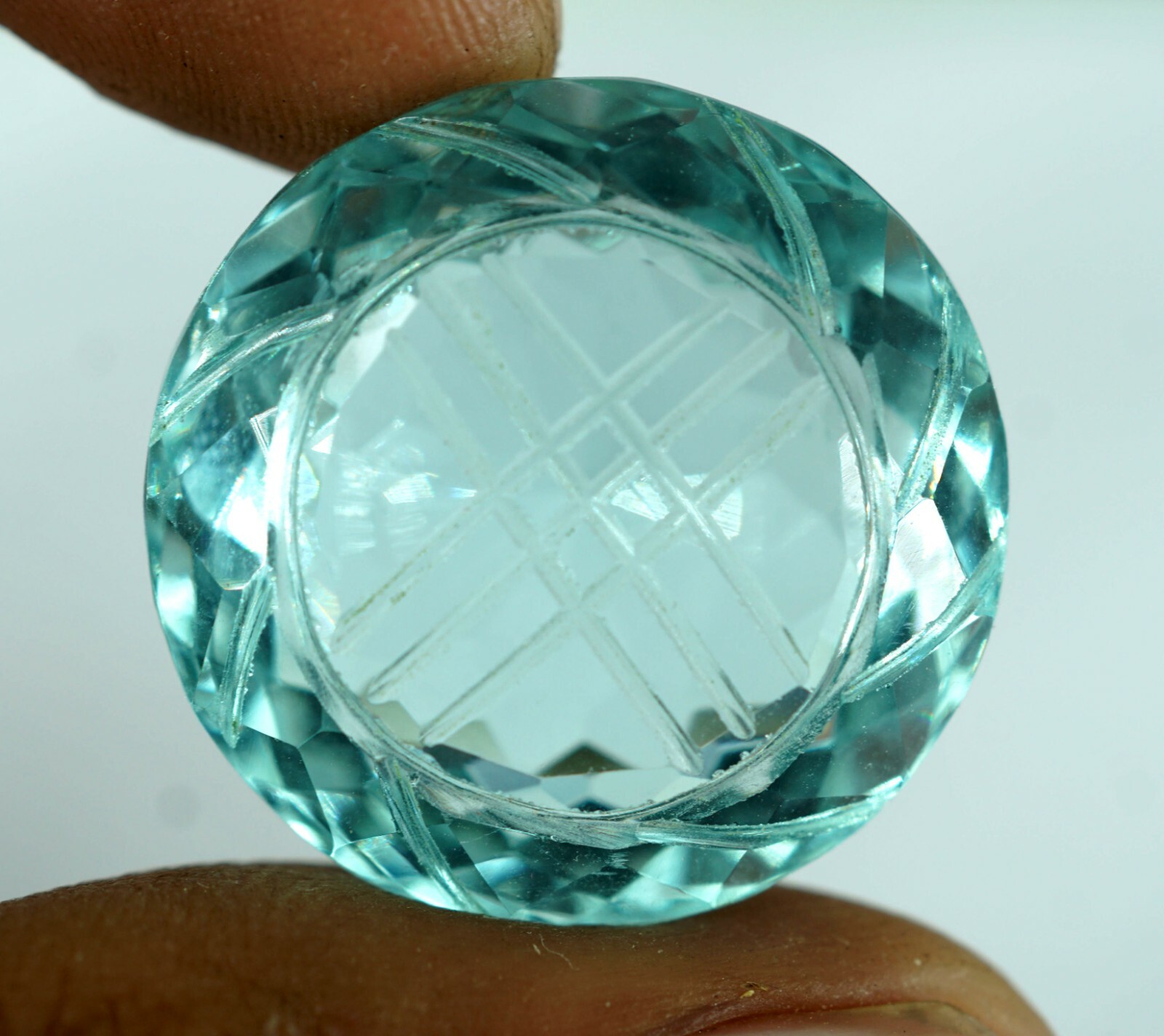 45.60 Ct Natural Certified Brazilian Blue Round Cut Carving Topaz Loose Gemstone