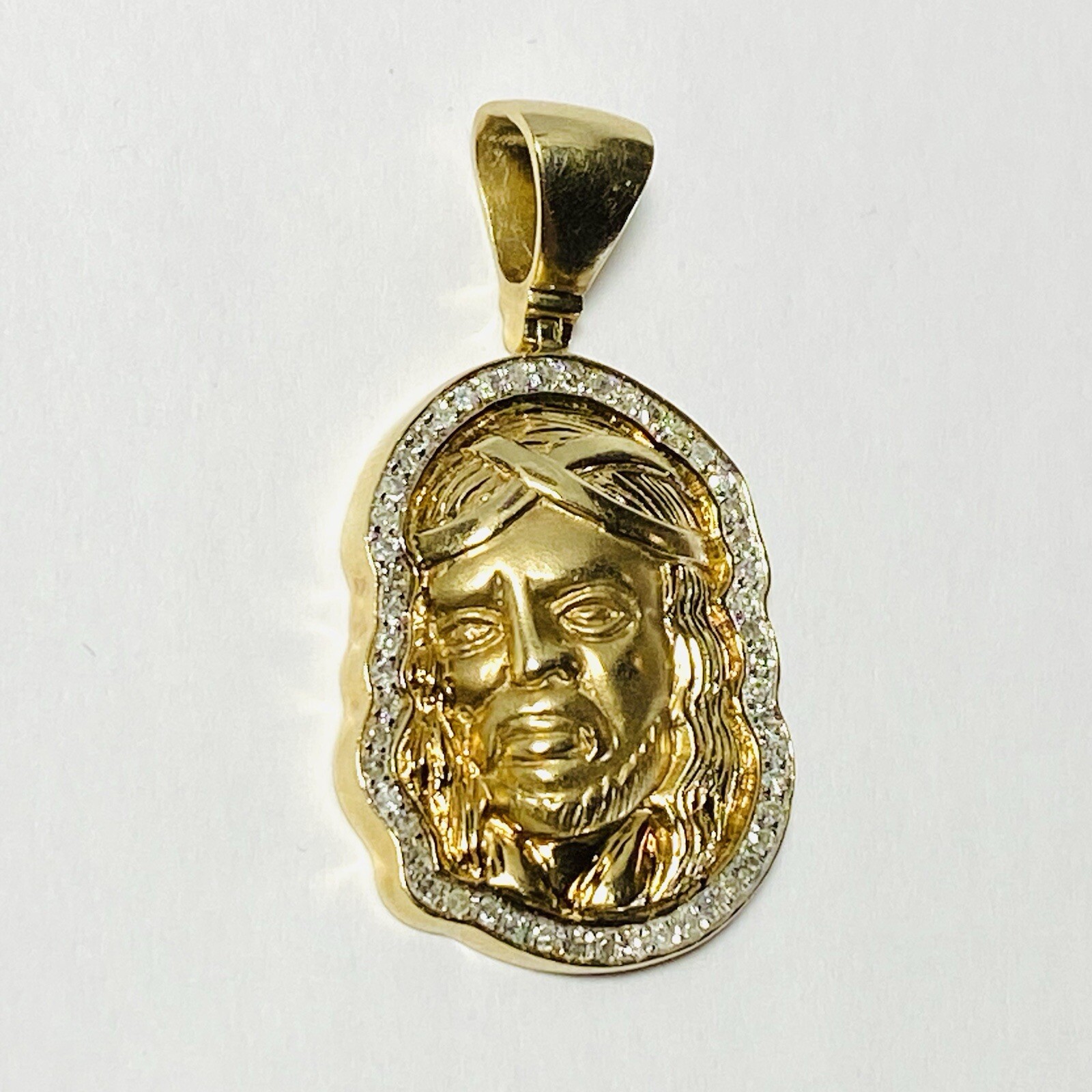10K Yellow Gold Diamond 0.27ctw Jesus Face Head 35mm Hinged Pendant 6.5g