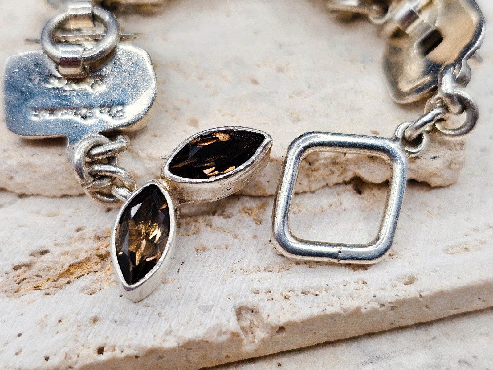 RETIRED Piece! Echo Of The Dreamer Sterling MOP Topaz Link BRACELET