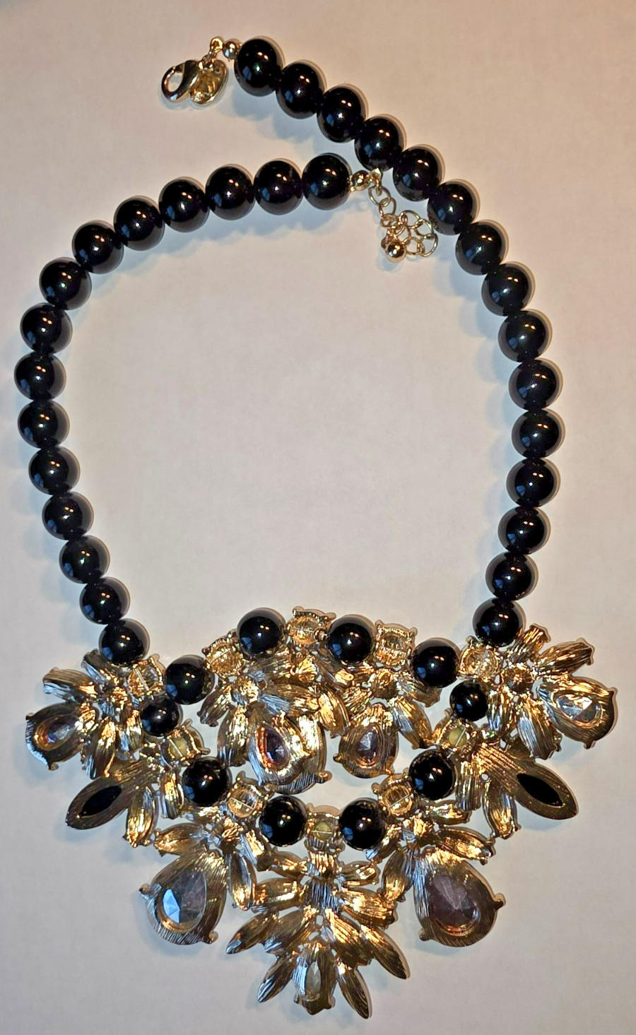 brown black white gold rhinestones statement necklace