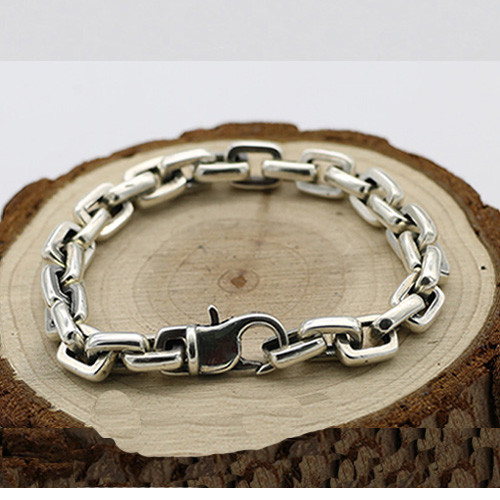 Men‘s 925 Sterling Silver Bracelet Link Classical Chain Loop Jewelry 6.3″- 8.7″