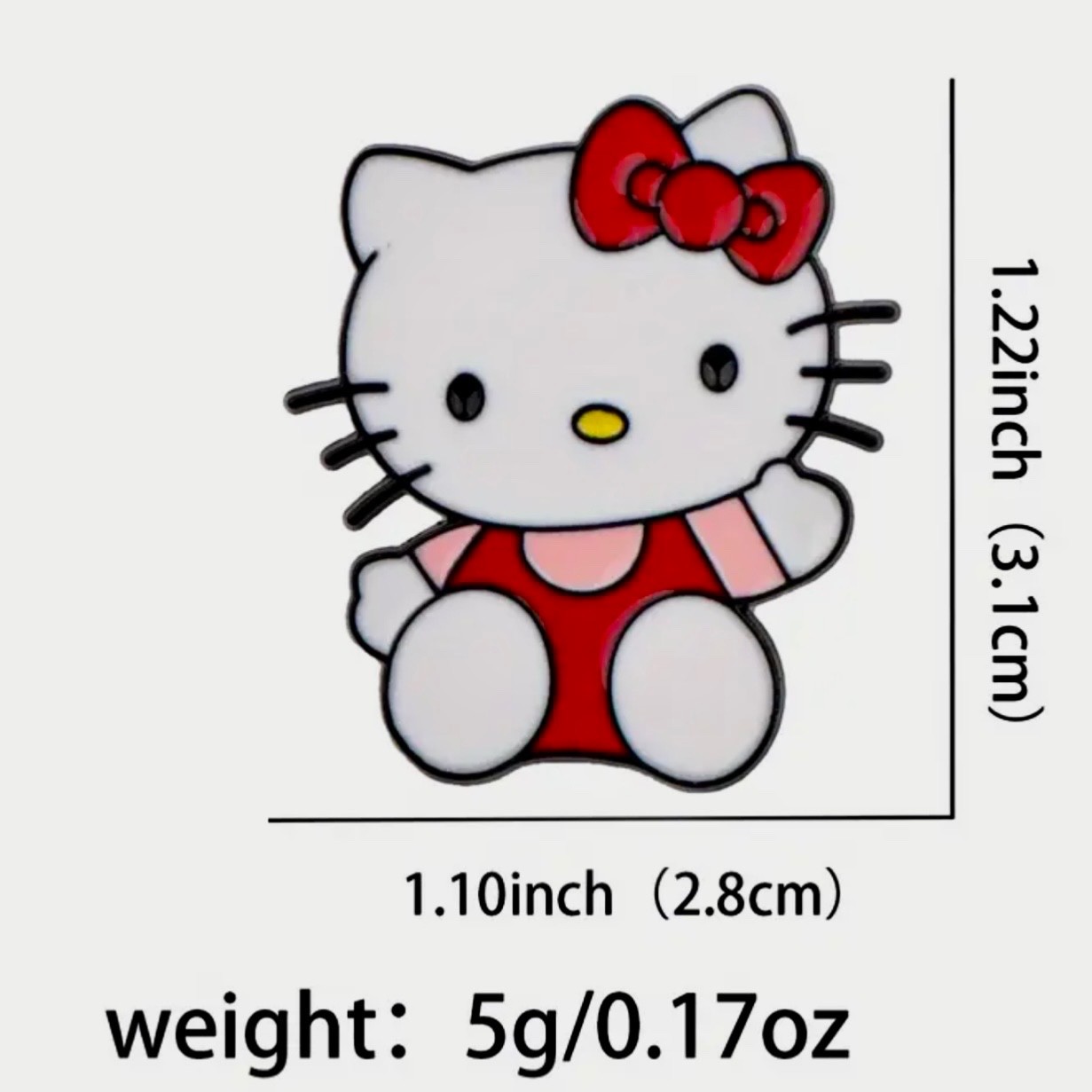 Sweet Hello Kitty waving hello. Zinc alloy metal. Enamel. Pin, brooch.