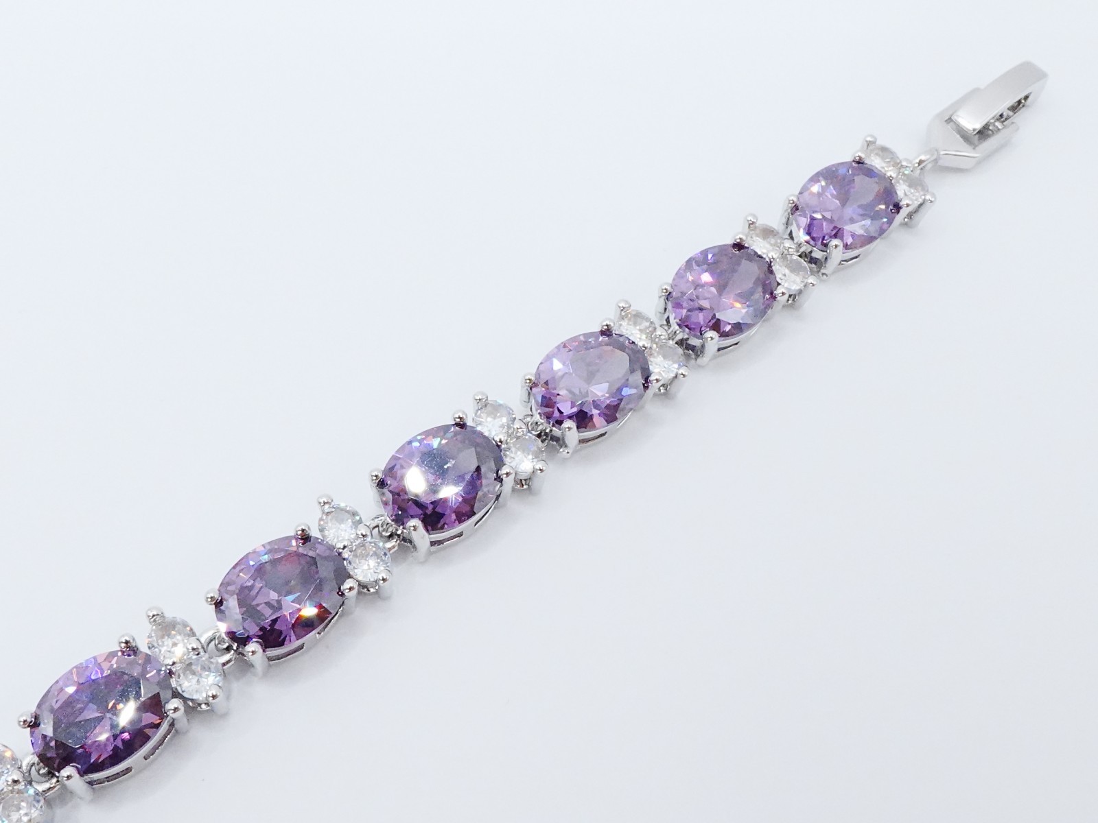 Bracelet Purple Gemstone & Cz Diamond 24K Yellow Gold Plated 7″ Women Jewelry