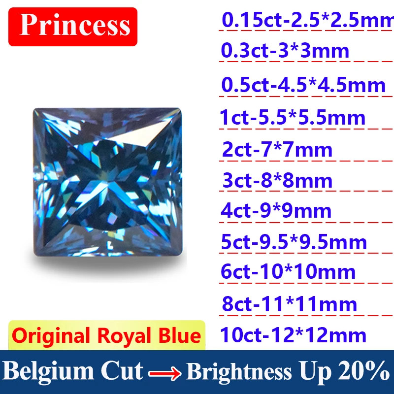2-10CT Original Royal Blue Moissanite Stone Loose Moissanite Cushion Gemstones