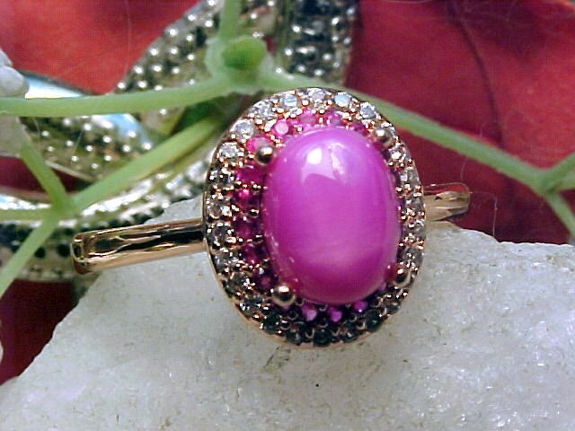 Genuine Pink Star Sapphire Ring 8x6mm & Pink Topaz 925 + Rose Gold Finish Sz 10