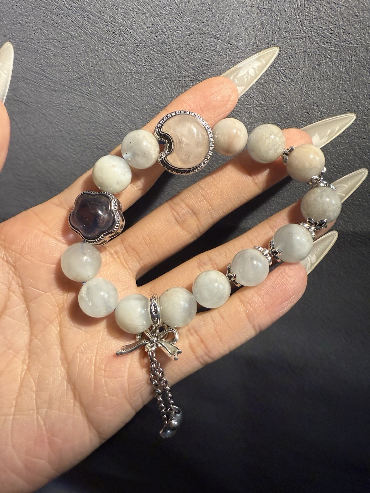 11.6mm Unqiue Natural Aquamarine with Rose Quartz，Fluorite Charm Bracelet