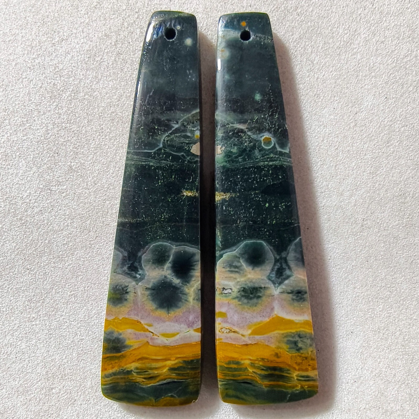 39 Cts Natural Ocean Jasper Drilled Match Pair Cabochon Gemstone 44.7 X 11.7 MM