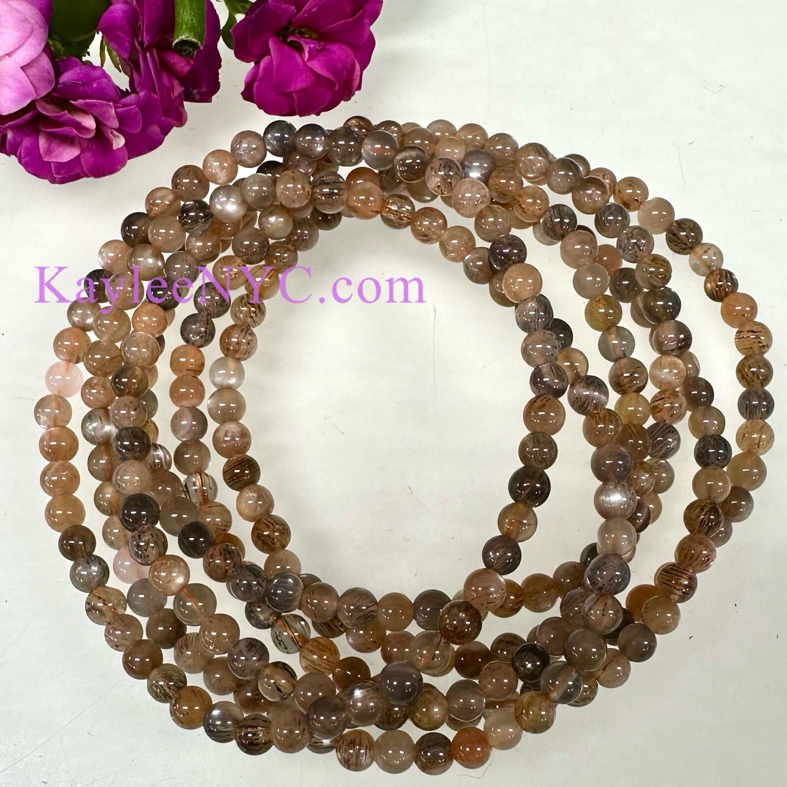Wholesale Lot 6 Pcs Natural Black Moonstone 4mm 7.5” Crystal Stretch Bracelet