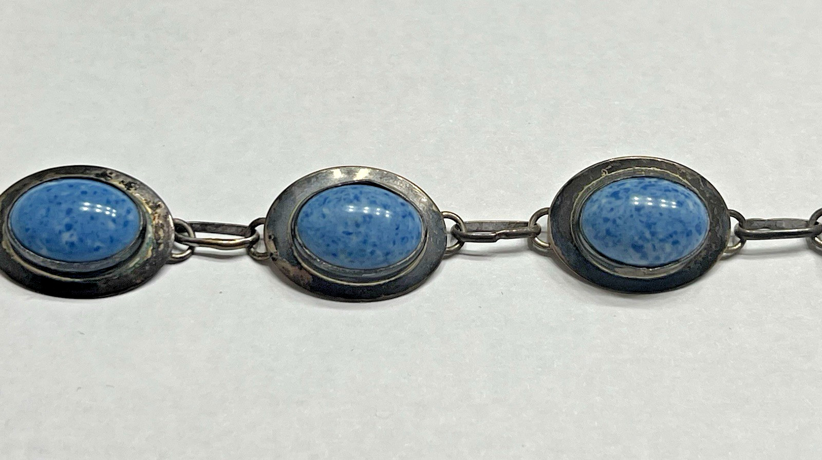 Signed Sterling Silver Bracelet 925 Link Estate Navajo Native American Blue US