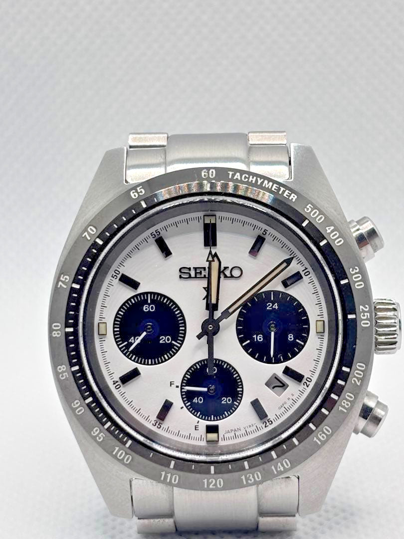 [☆Very Good++]SEIKO PROSPEX SPEEDTIMER SBDL085 Panda White Solar Chronograph