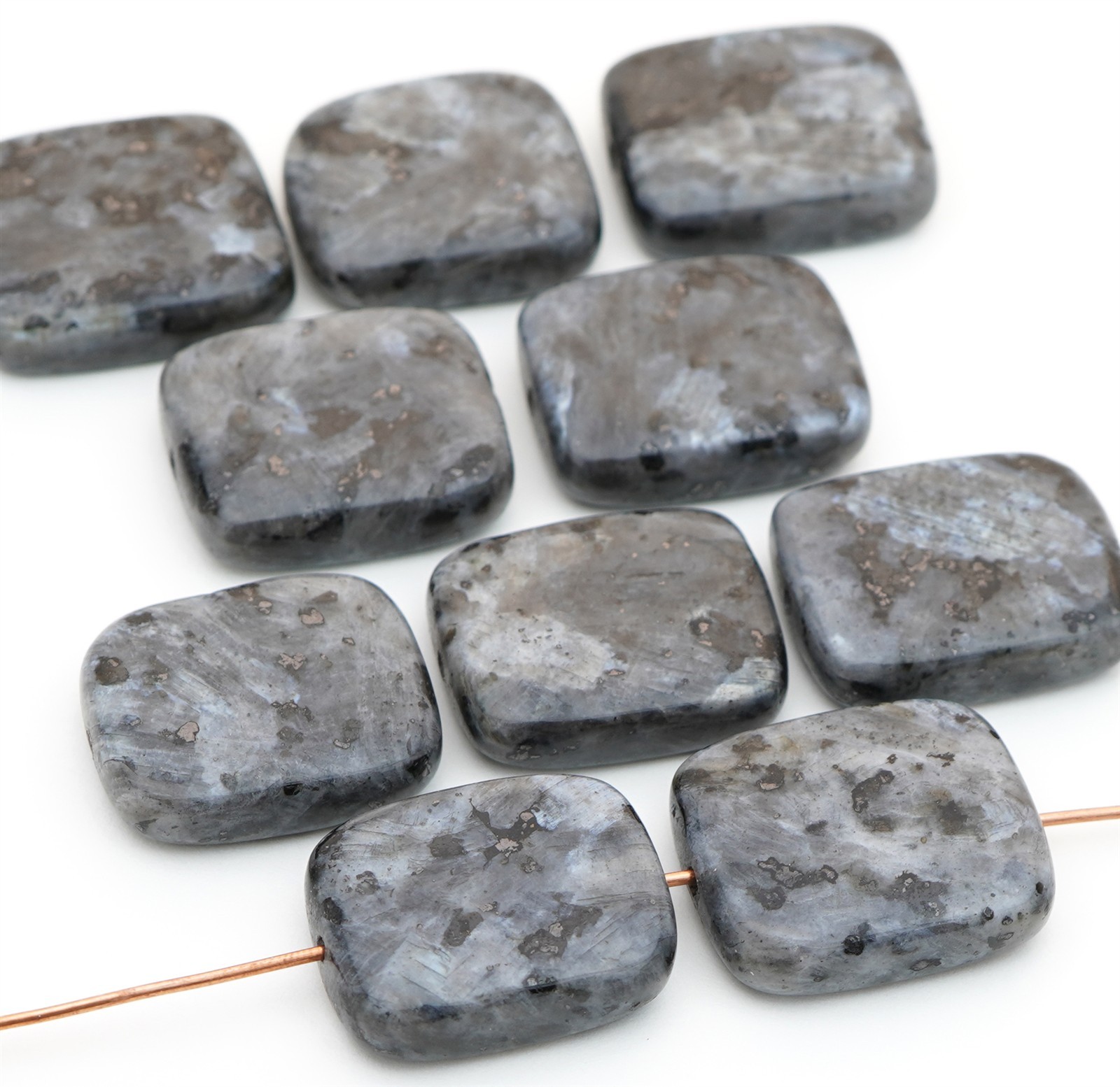 10 grey black flat rectangular Norwegian moonstone beads stone ranges 18mm 20mm