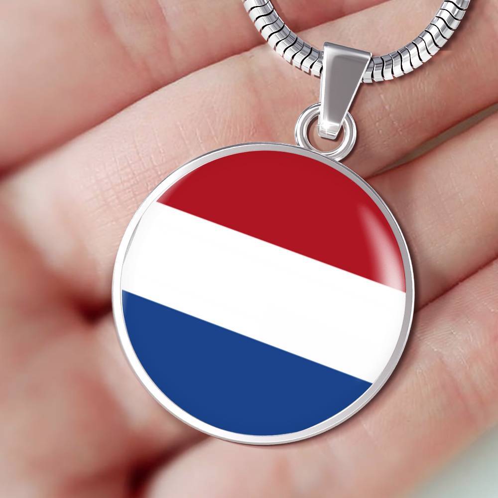 Netherlands Flag NecklaceCircle Pendant Necklace Stainless Steel 24 Inch Chain