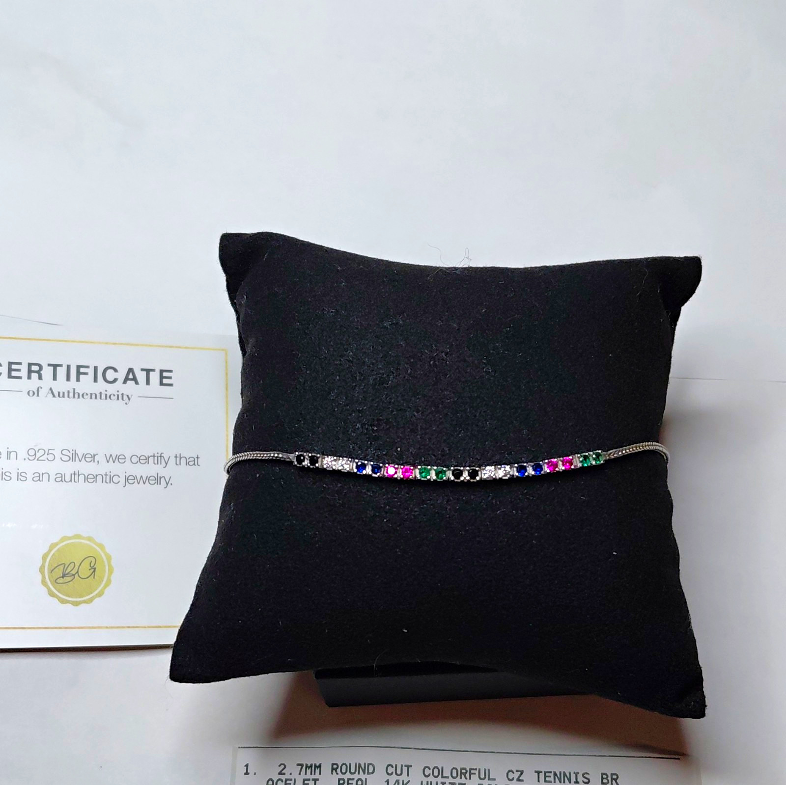 925 Sterling Silver Adjustable CZ Tennis Bracelet, Multicolor Round, Slider