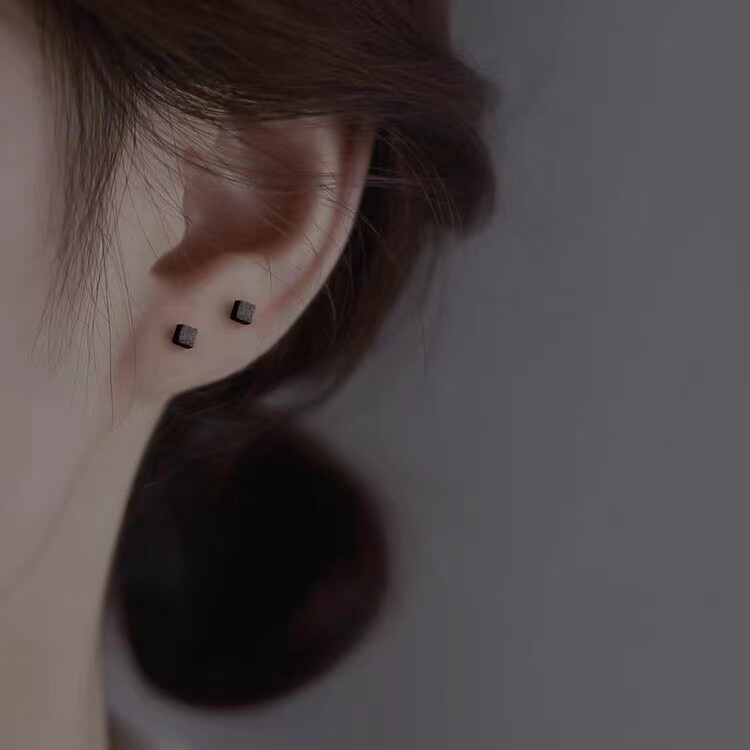 Womens Tiny 3D Cube Screw Back Stud Earrings Minimalist Jewelry Surgical Steel
