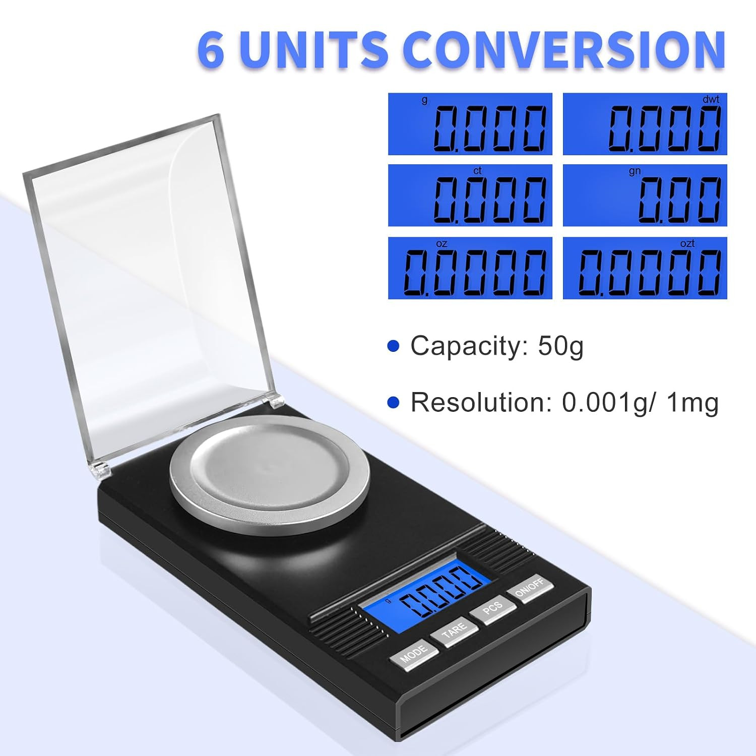 Milligram Scale 50G/0.001G, Portable Jewelry Scale .001 Gram Accuracy