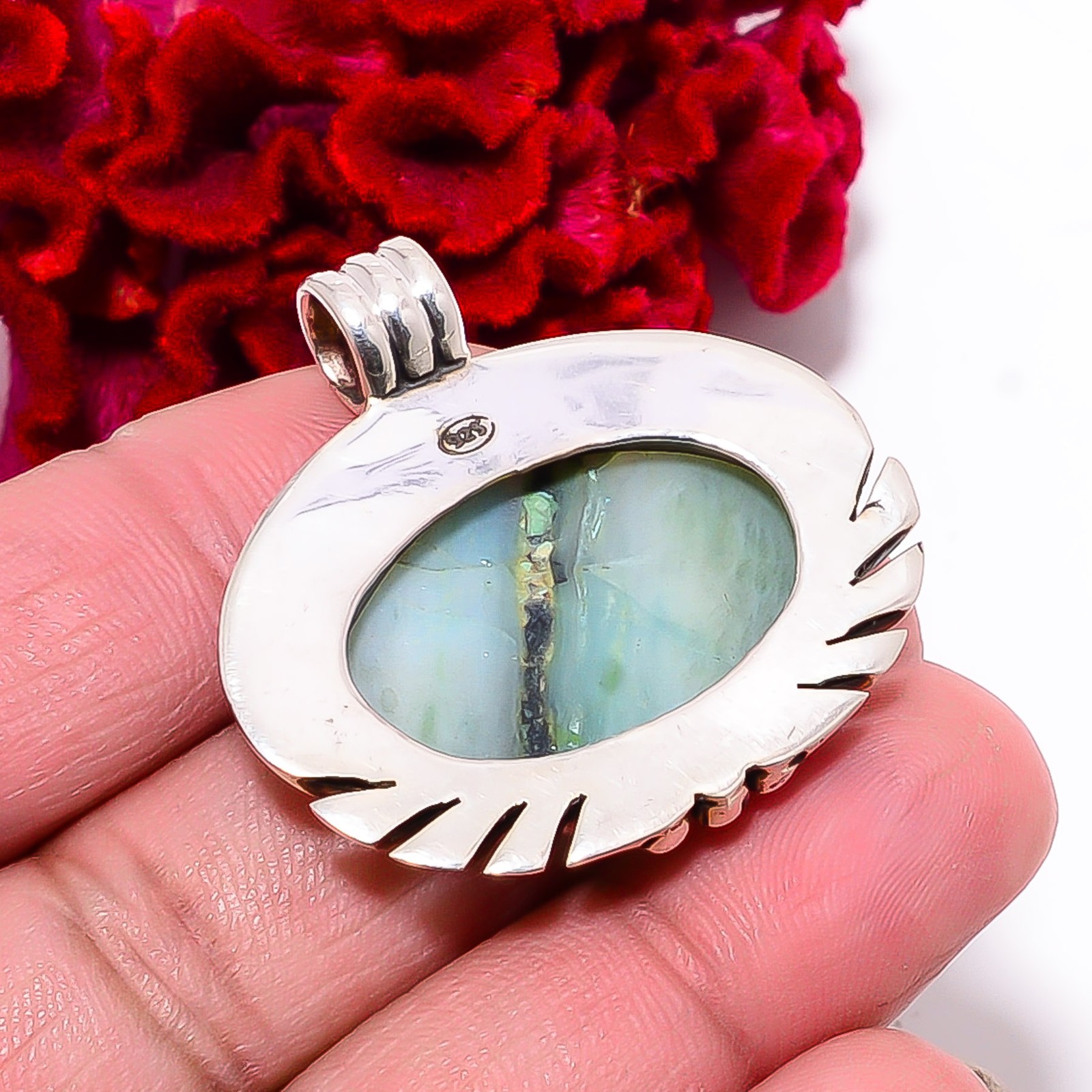 Blue Opal – Peru Gemstone 925 Sterling Silver Pendant 1.37″ P97217