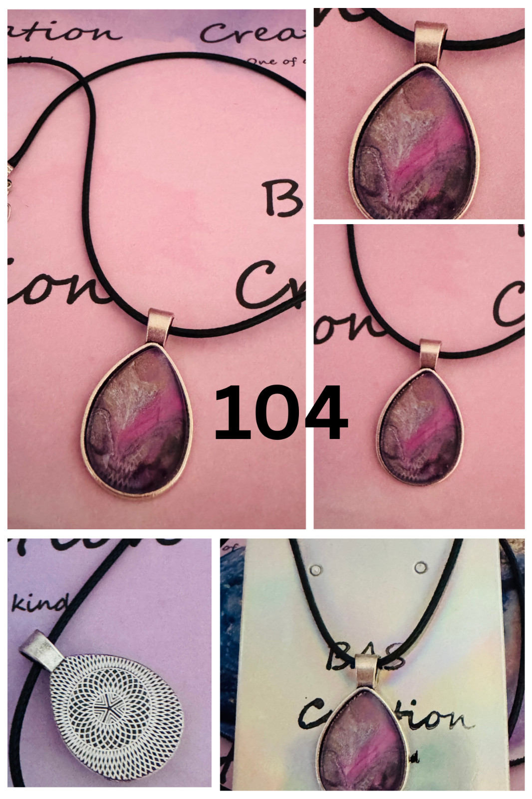 Teardrop Cabochon Necklace One of a kind Hand-Painted by local Ozark Artist.. Me
