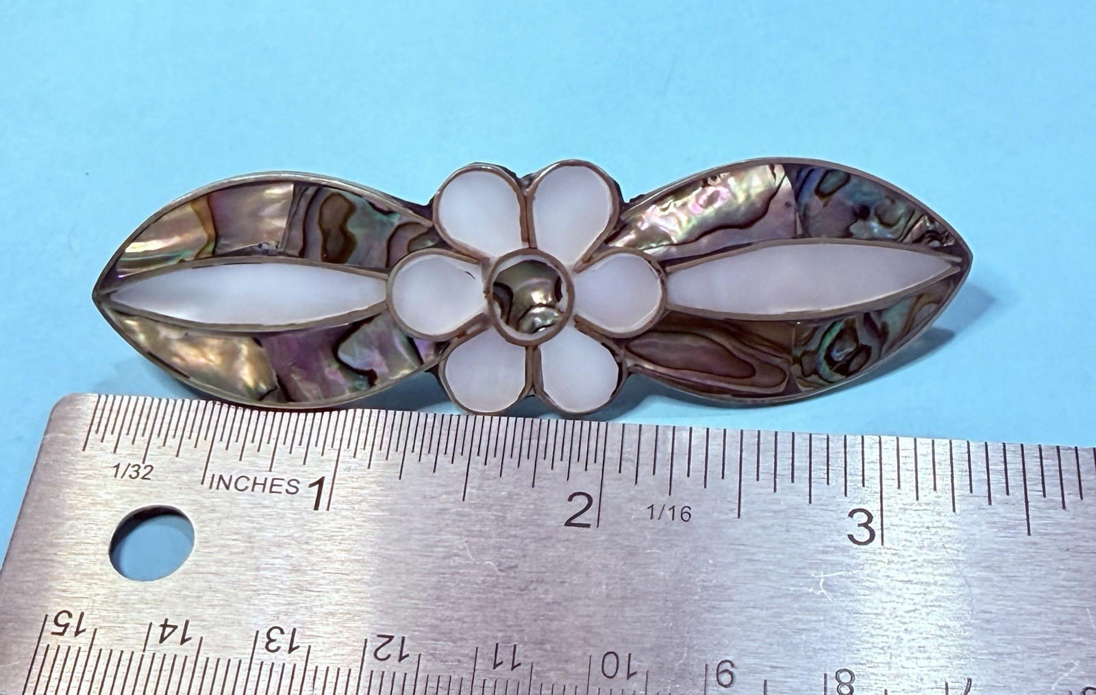 Abalone And Mother Of Pearl Shell Inlay Flower Hair Clip 3.5 Inches